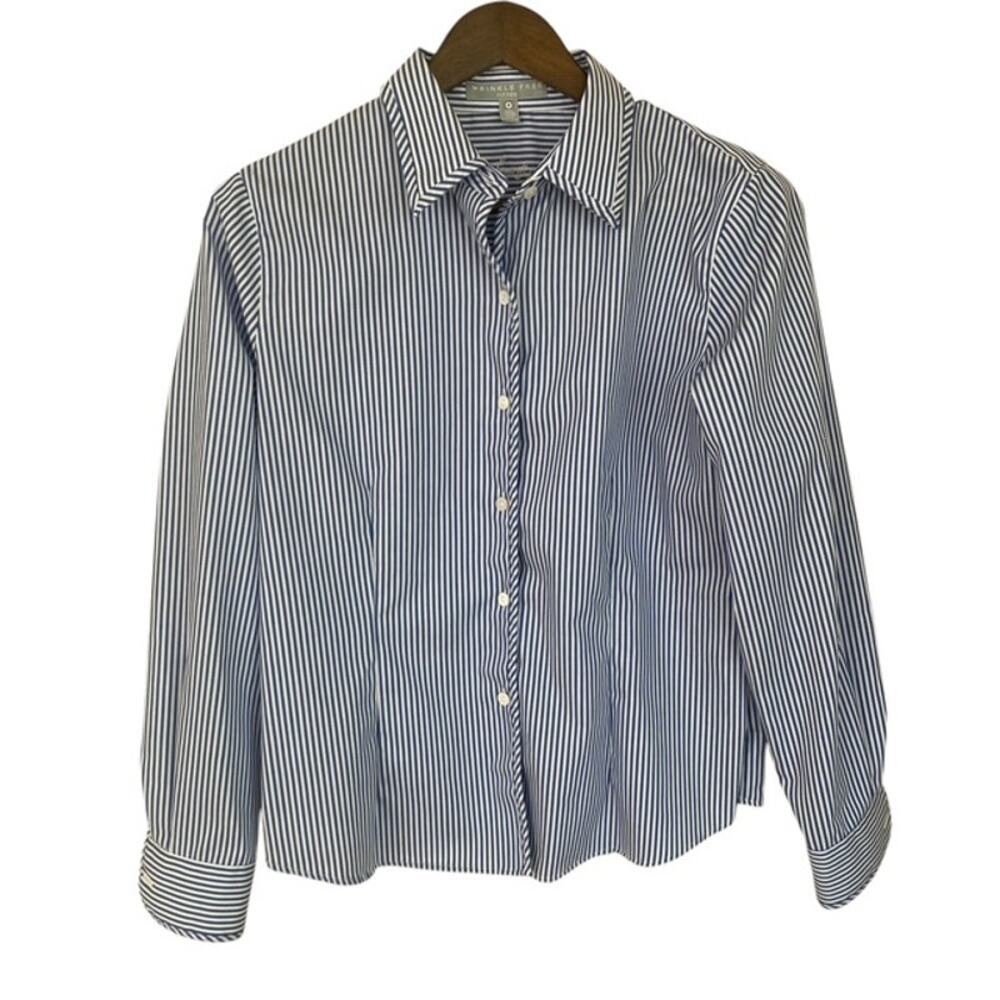Foxcroft Blue and White Striped Wrinkle Free Button Up Shirt - Size 8